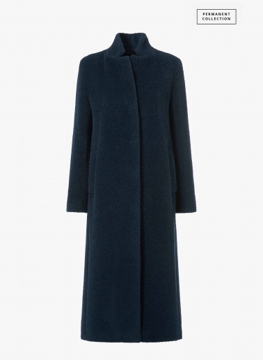 Maxi marine blue wool and alpaca coat with inverted notch collar | Cin