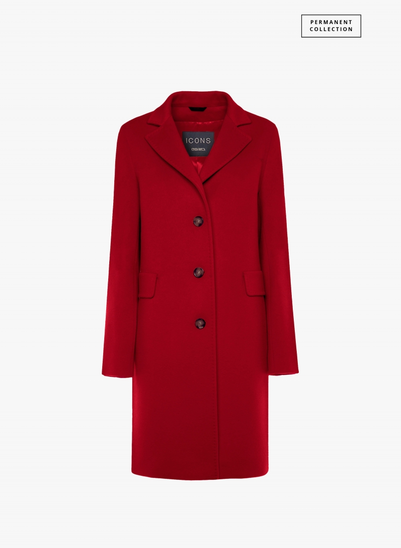Straight red wool and cashmere coat with masculine cut