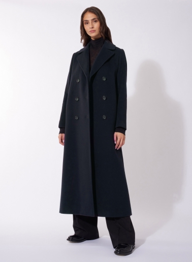 Maxi 6 buttons double breasted blue wool and cashmere coat