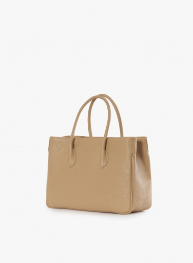 Light camel genuine leather tote bag