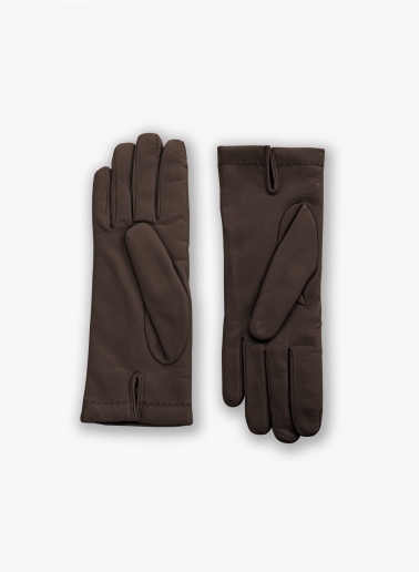 Brown nappa leather gloves with top stitch
