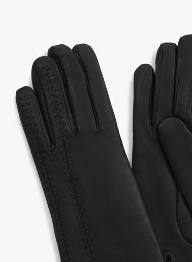 Black nappa leather gloves with top embroidery