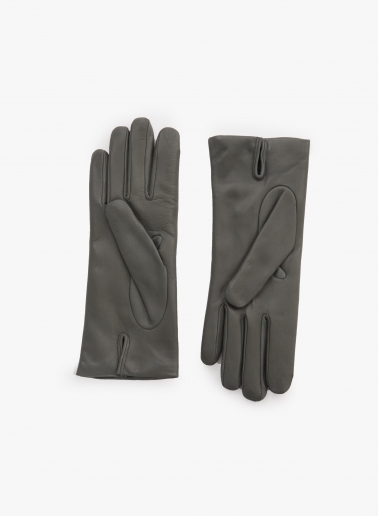 Grey nappa leather gloves with top embroidery