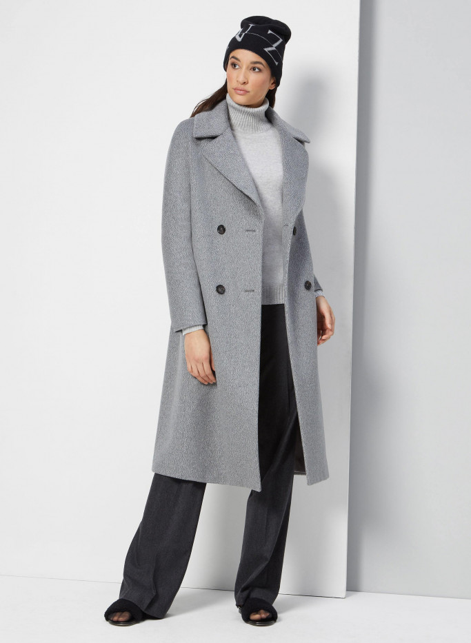 Long double breasted grey coat in mouliné cashmere - Cinzia Rocca