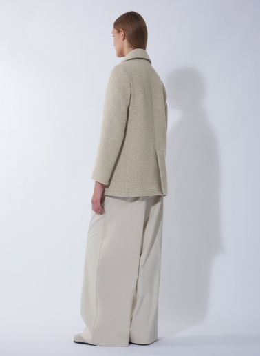 Beige double breasted peacoat with micro houndstooth pattern