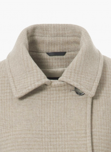 Beige double breasted peacoat with micro houndstooth pattern