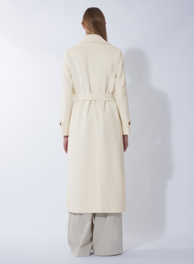 Maxi white pure wool trench with belt