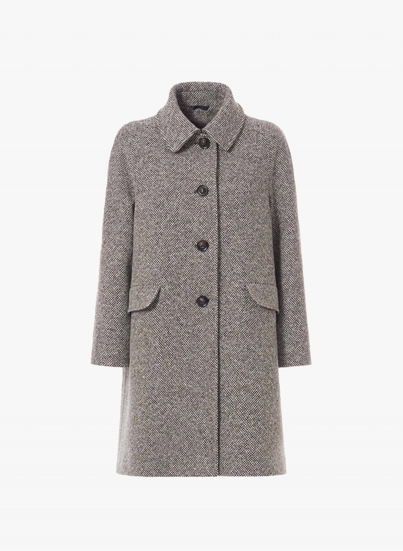 Brown patterned wool coat with shirt collar