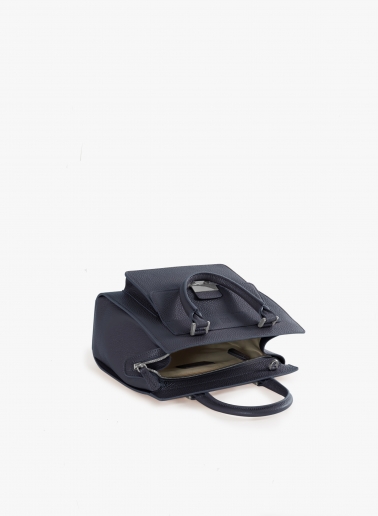 Blue genuine leather structured bag with metal closure