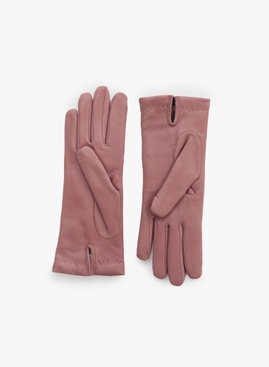 Pink nappa leather gloves with top stitch
