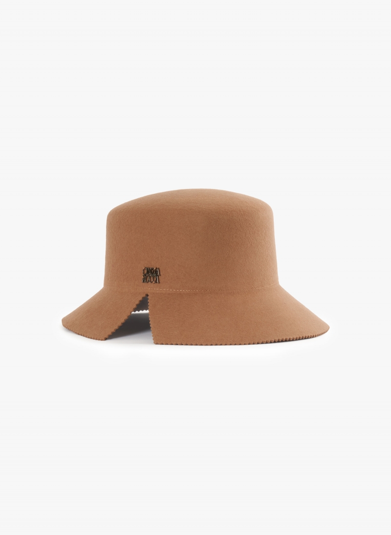 Camel wool felt hat with zig zag sharp cut