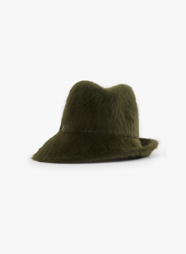 Military green wool asymmetric hat with fur effect