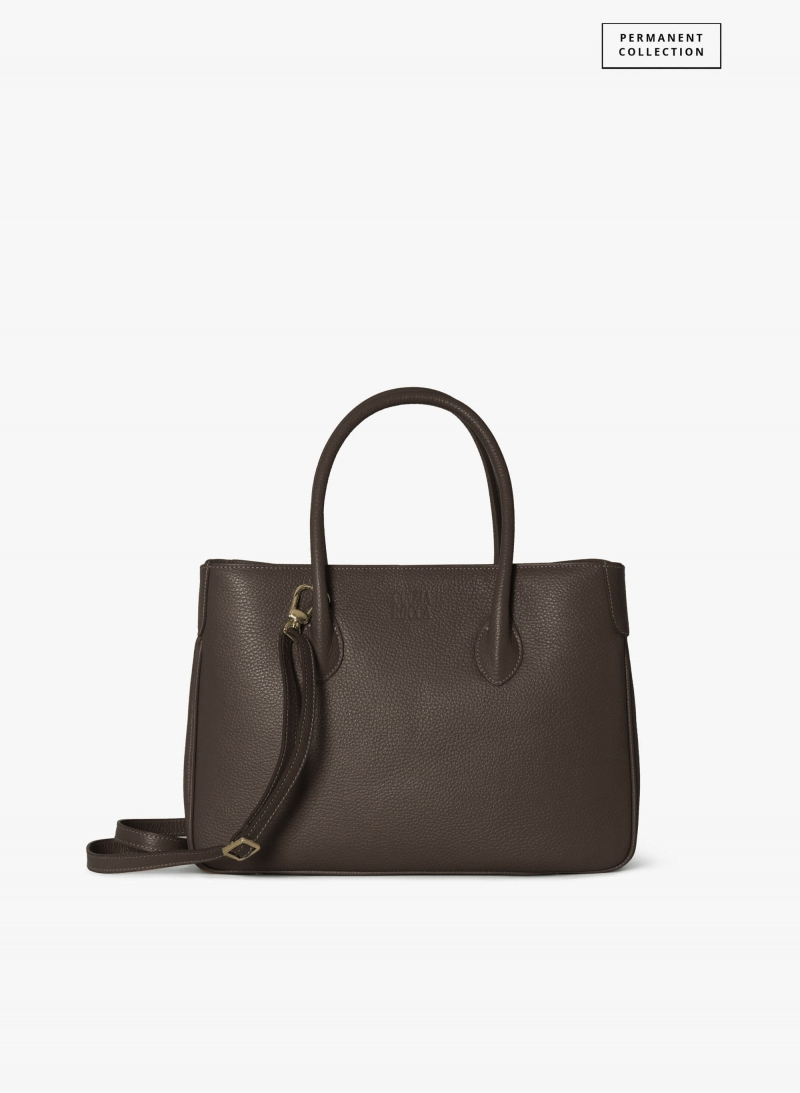 Brown genuine leather tote bag