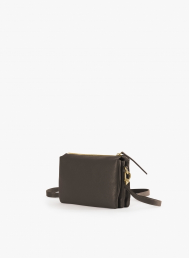 Brown genuine leather crossbody bag with three compartments