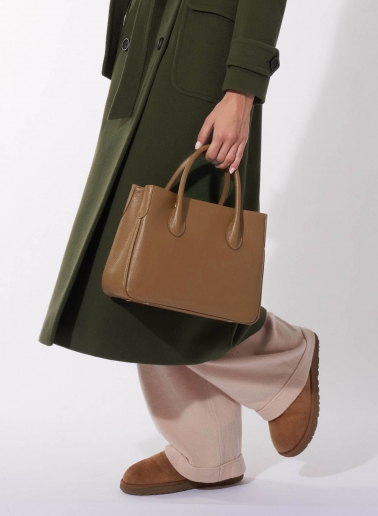 Small tobacco color genuine leather tote bag