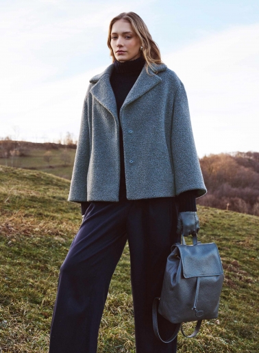 Short grey wool coat with maxi notch collar