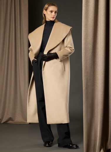 Beige pure silk coat with shawl collar