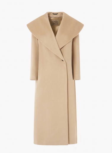 Beige pure silk coat with shawl collar