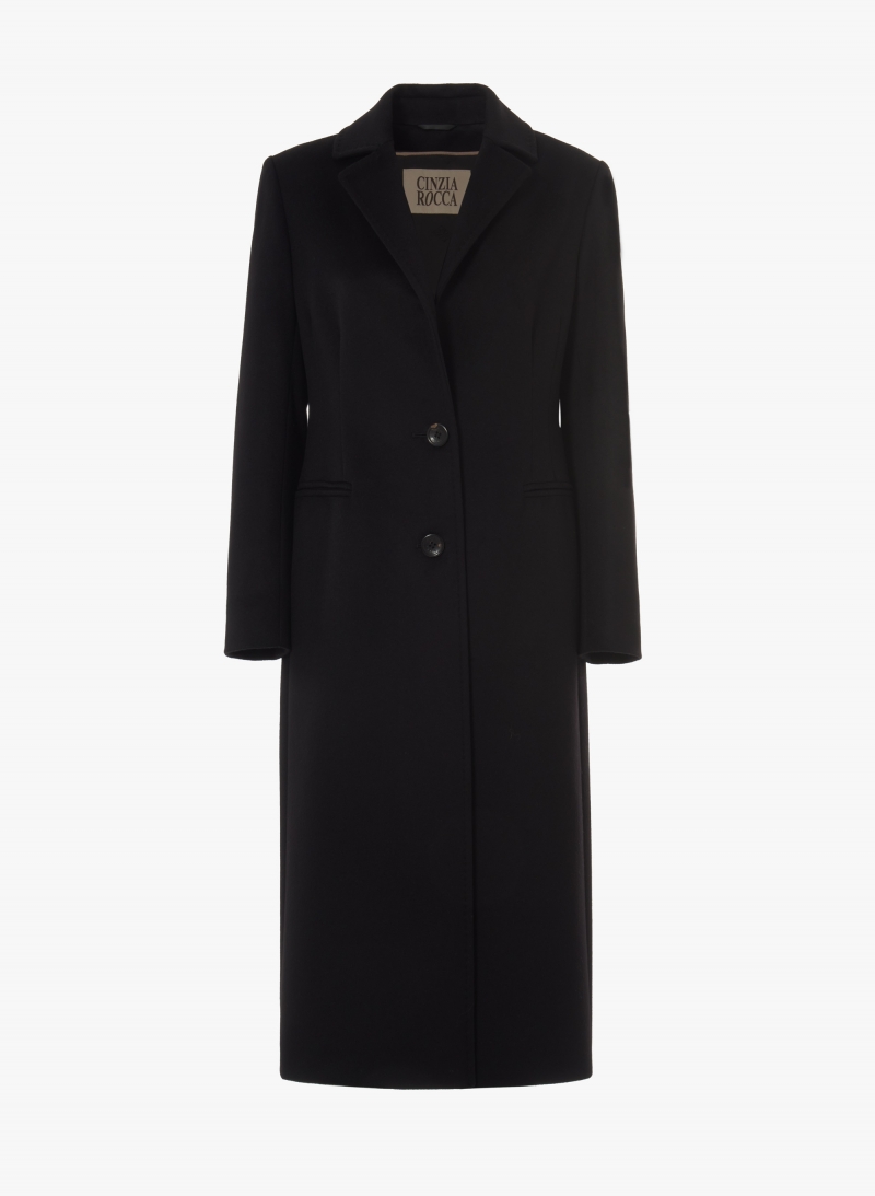 Maxi black coat in pure cashmere with masculine cut