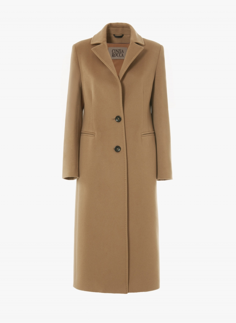 Maxi camel coat in pure cashmere with masculine cut
