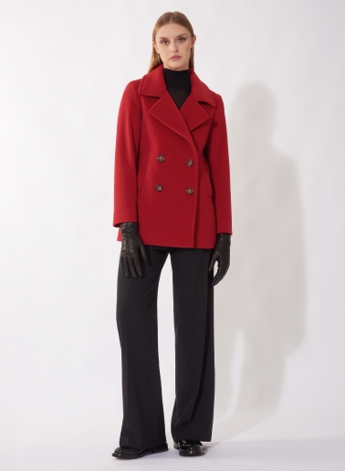 Red double breasted wool and cashmere peacoat