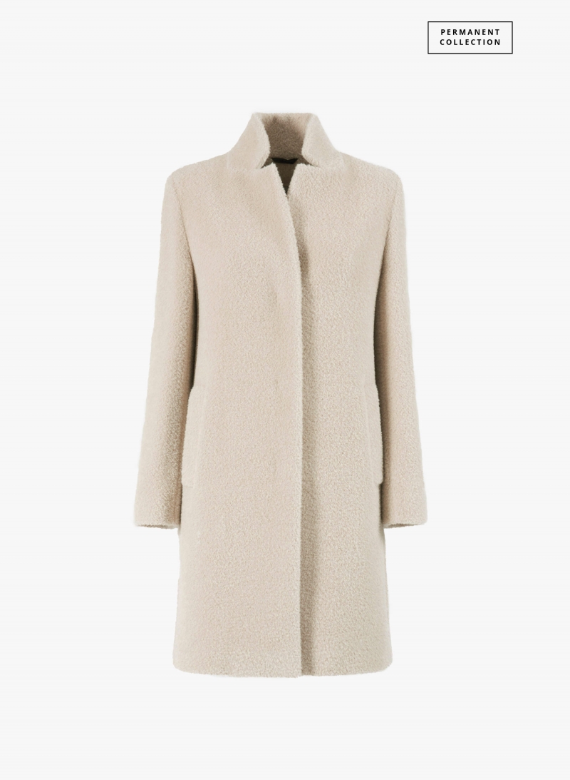 Beige wool and alpaca coat with inverted notch collar