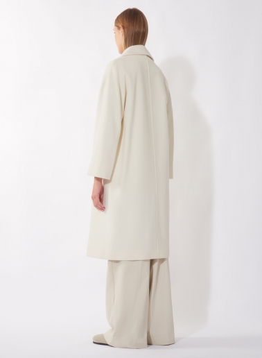 Oversized double breasted white pure wool coat