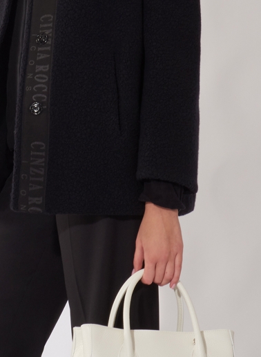 Short black wool parka with detachable nylon bib