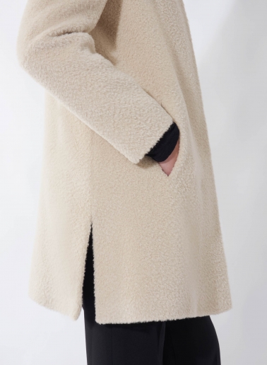 Short flared beige wool and alpaca coat with side vents