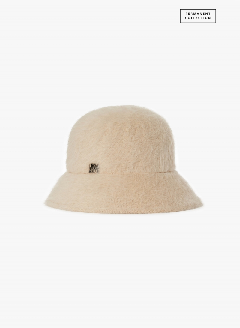 Beige wool cloche hat with fur effect