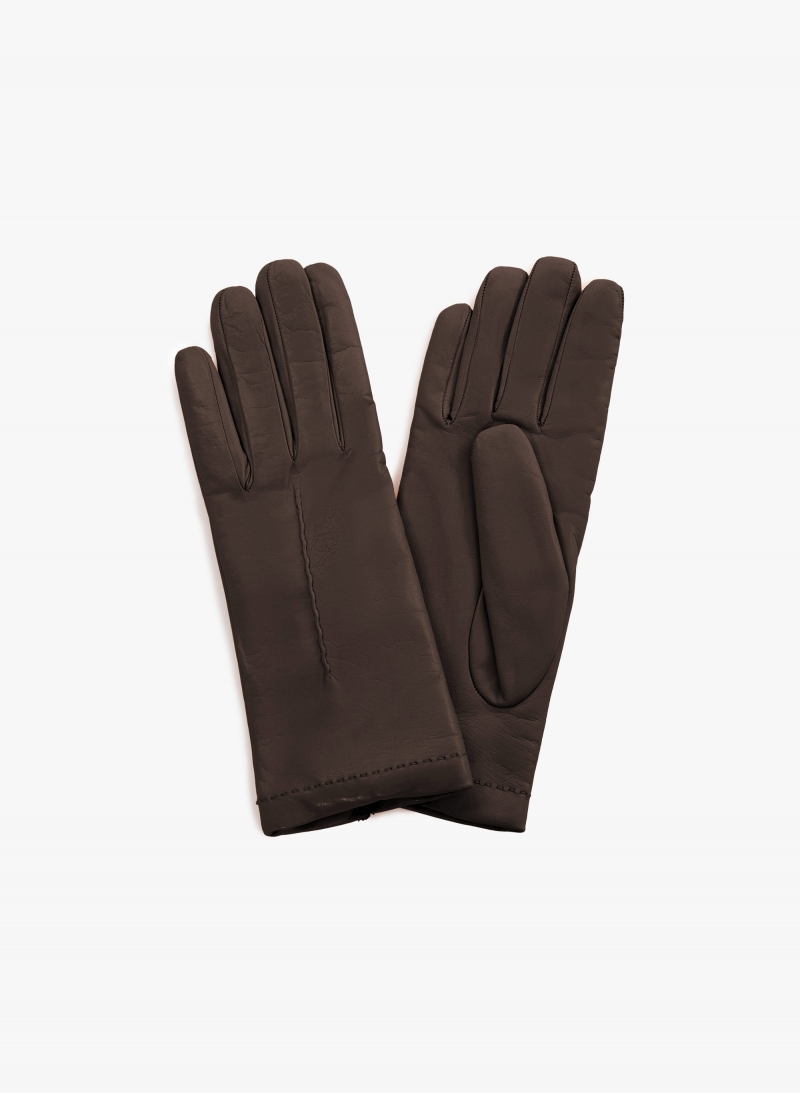 Brown nappa leather gloves with top stitch