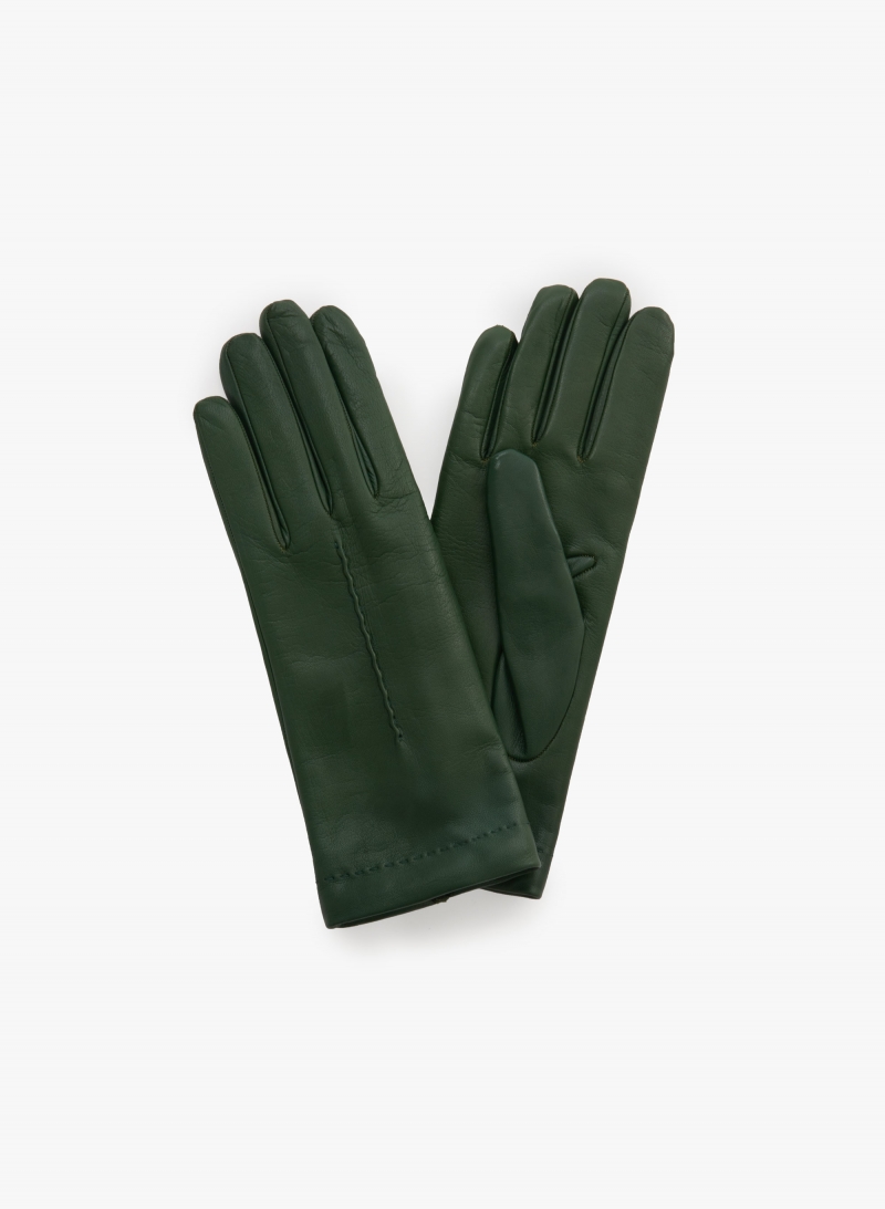 Green nappa leather gloves with top stitch