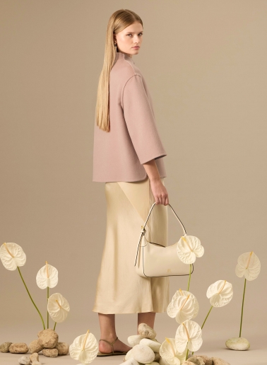 Pink jacket in pure double wool with high collar
