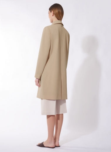 Beige overcoat with shirt collar in technical fabric