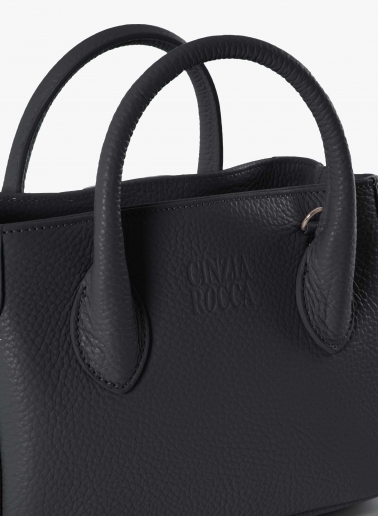 Mini black genuine leather tote bag