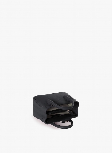 Mini black genuine leather tote bag