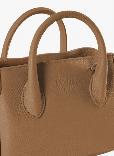 Mini tobacco color genuine leather tote bag