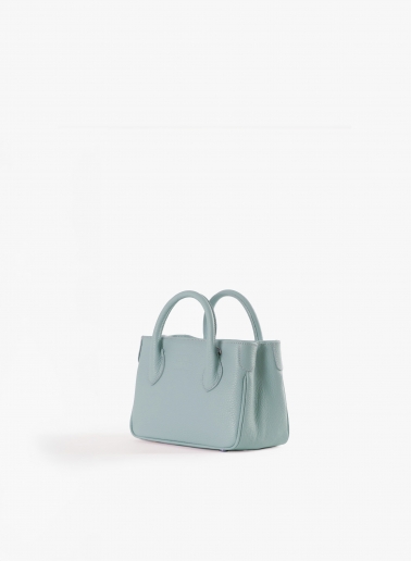Mini light blue genuine leather tote bag