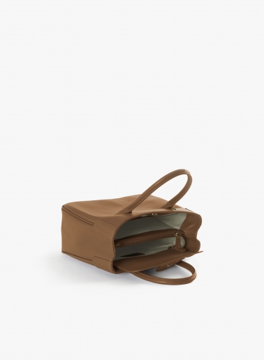 Small tobacco color genuine leather tote bag