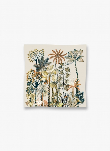 Beige pure silk twill scarf with stylized plant pattern | Cinzia Rocca
