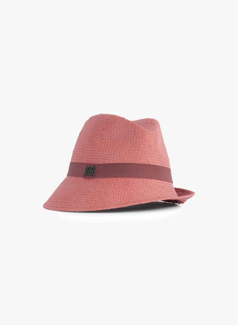 Asymmetrical pink straw hat