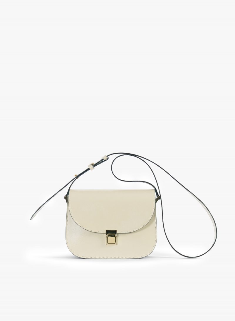 Beige smooth leather shoulder bag with metal closure