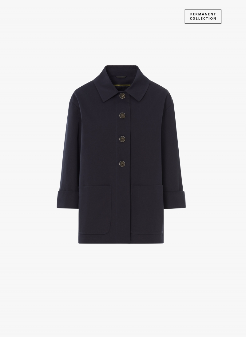 Dark blue cotton jacket with shirt collar and patch pockets