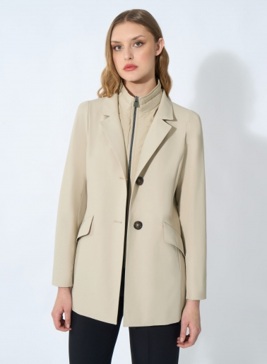 Beige stretch cotton jacket with detachable nylon bib