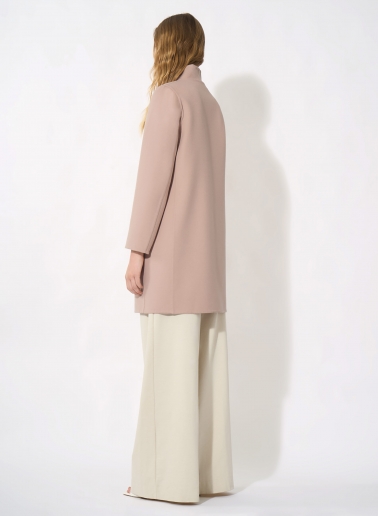 Pink overcoat in pure double wool with inverted notch collar