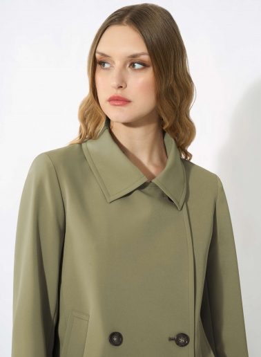 Military green double-breasted jacket with dual use notch collar