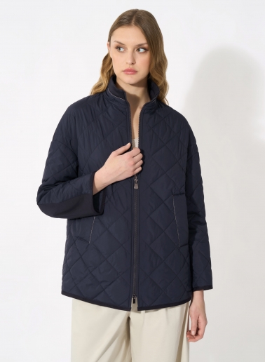 Dark blue quilted jacket in technical fabric with lurex details