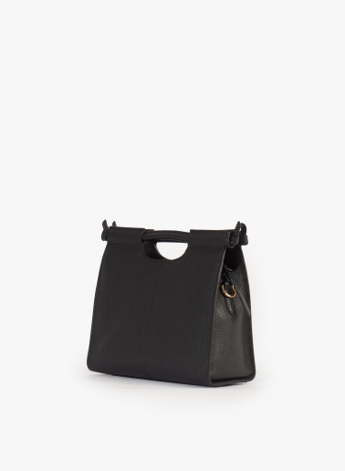 Black leather handbag with strap