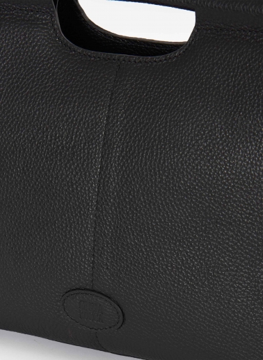 Black leather handbag with strap