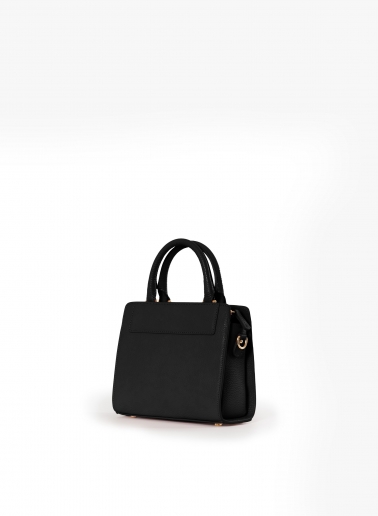 Mini black genuine leather structured bag with metal closure